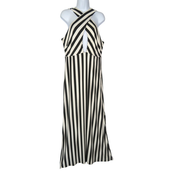 Nwt GUESS Nadia Knit Halter Maxi Dress Black/White Striped Women's Sz XL - Picture 2 of 8